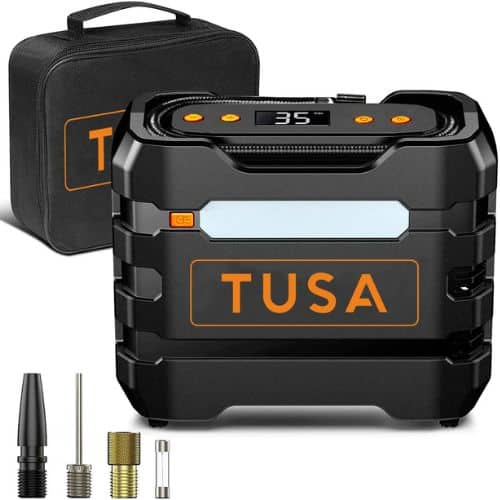 TUSA Tyre Inflator - 12V Portable air Compressor Works continuously for up to 30 Minutes