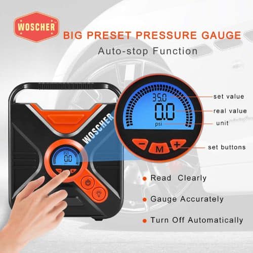 Woscher Pro Power Digital Car Tyre Inflator With Auto Shutoff & Built-in LED Light for Night use